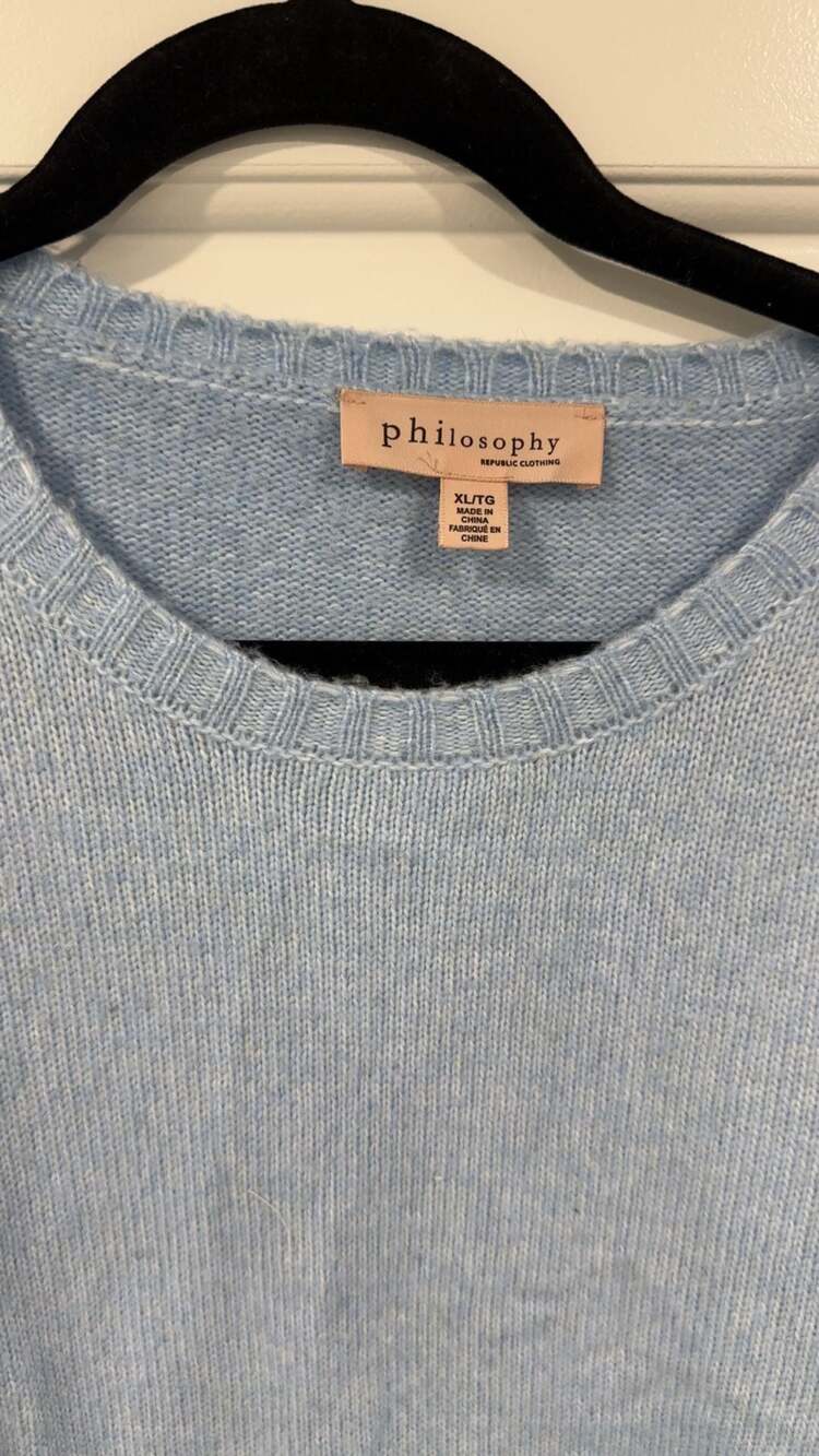 Philosophy Republic Clothing Light Blue Long Bell Sleeve Crewneck Sweater Size X